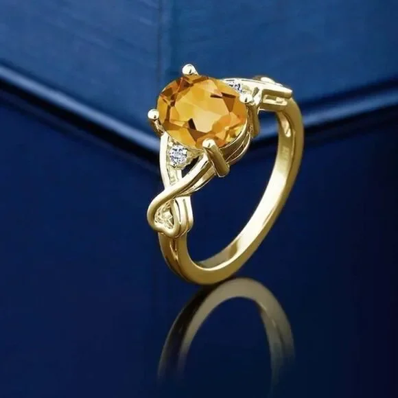 18K Yellow Gold and 925 Sterling Silver with Yellow Citrine and White Topaz Ring